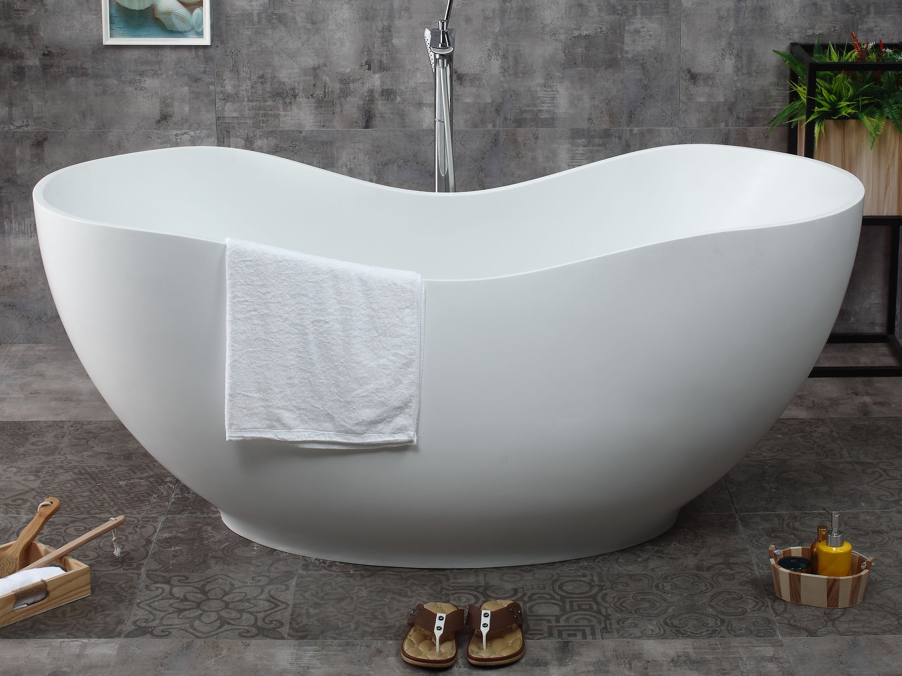 ALFI AB9949 66" White Solid Surface Smooth Resin Soaking Bathtub