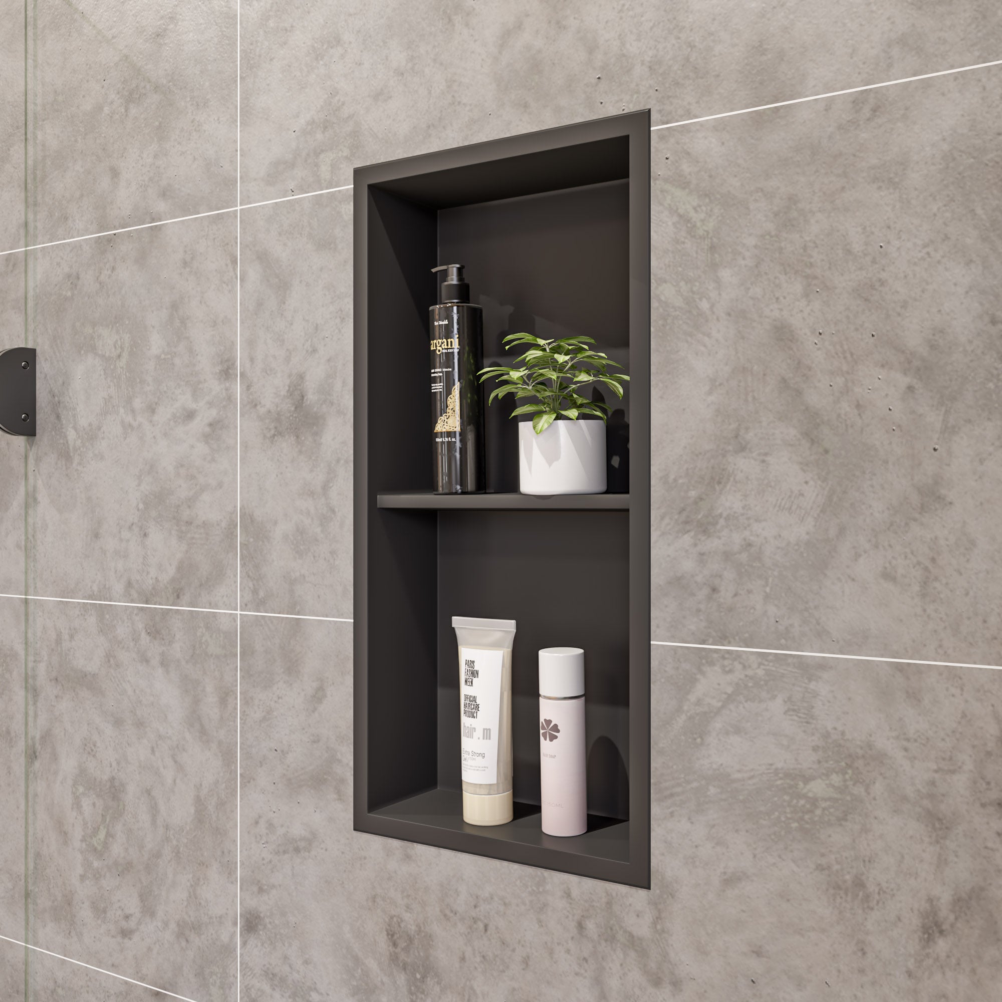 ALFI ABNC1224-BLA 12 x 24 Black Matte Stainless Steel Vertical Double Shelf Bath Shower Niche