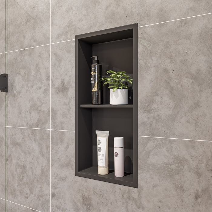ALFI ABNC1224-BLA 12 x 24 Black Matte Stainless Steel Vertical Double Shelf Bath Shower Niche