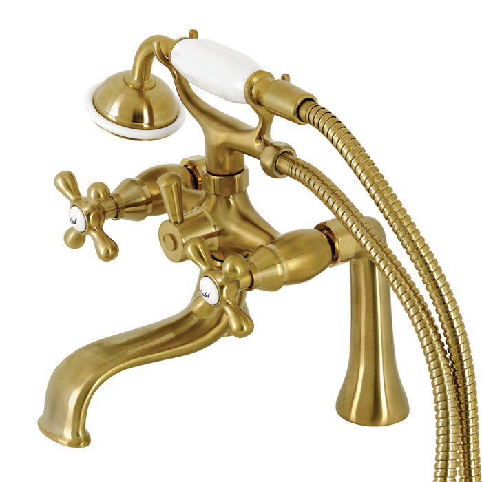 Kingston Brass KS228SB Kingston 7" Center Deck-Mount Clawfoot Tub Faucet with Hand Shower, Brushed Brass