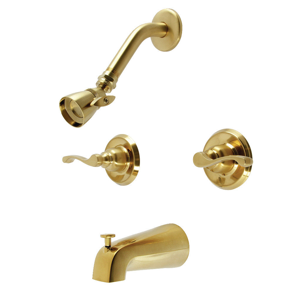 Kingston Brass KB247FL Royal Double-Handle Tub and Shower Faucet, Brushed Brass