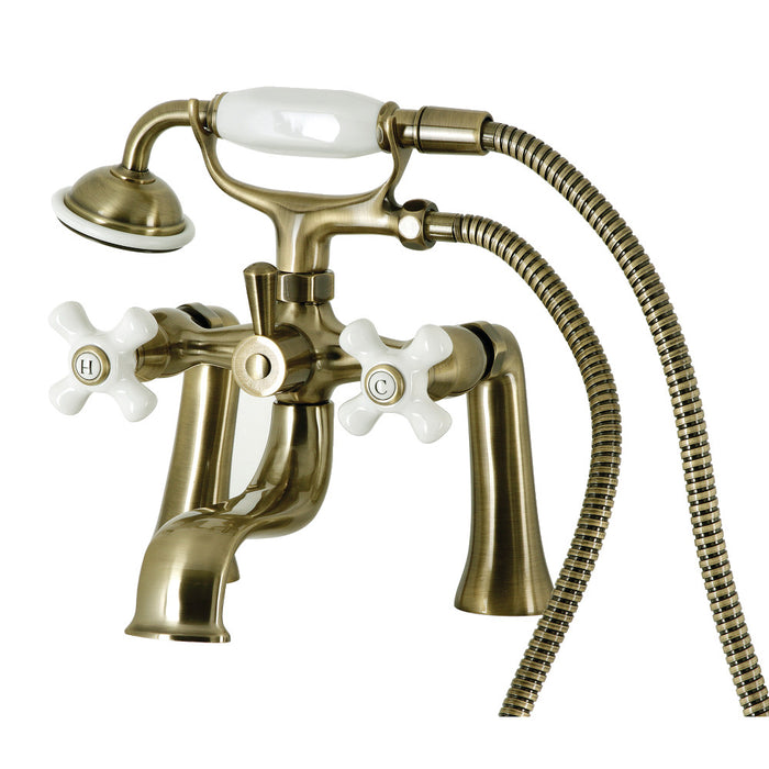 Kingston Brass KS228PXAB Kingston 7" Center Deck-Mount Clawfoot Tub Faucet with Hand Shower, Antique Brass