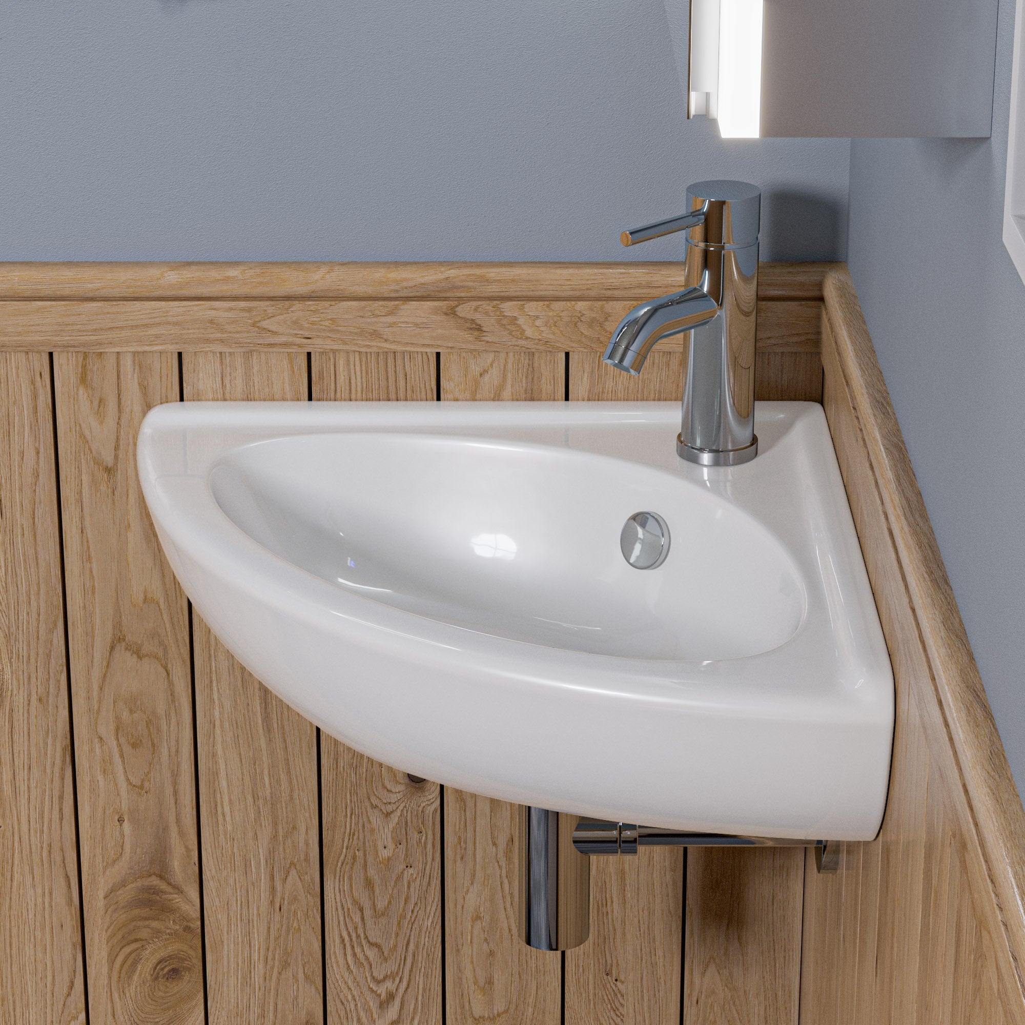 ALFI ABC120 White 22" Corner Wall Mounted Ceramic Sink with Faucet Hole