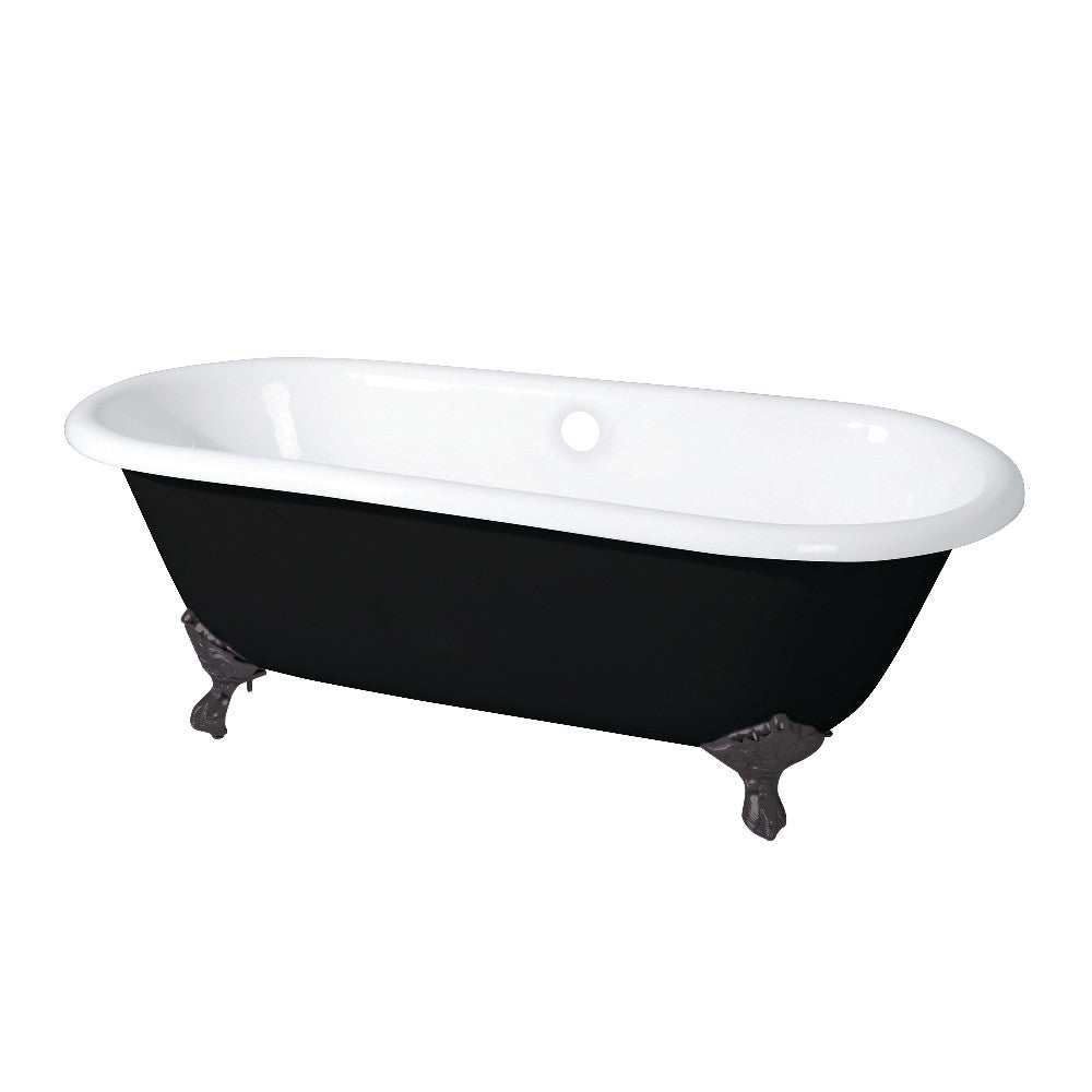 Aqua Eden VBTND663013NB5 66" Cast Iron Oval Double Ended Clawfoot Tub (No Faucet Drillings), Black/White/Oil Rubbed Bronze