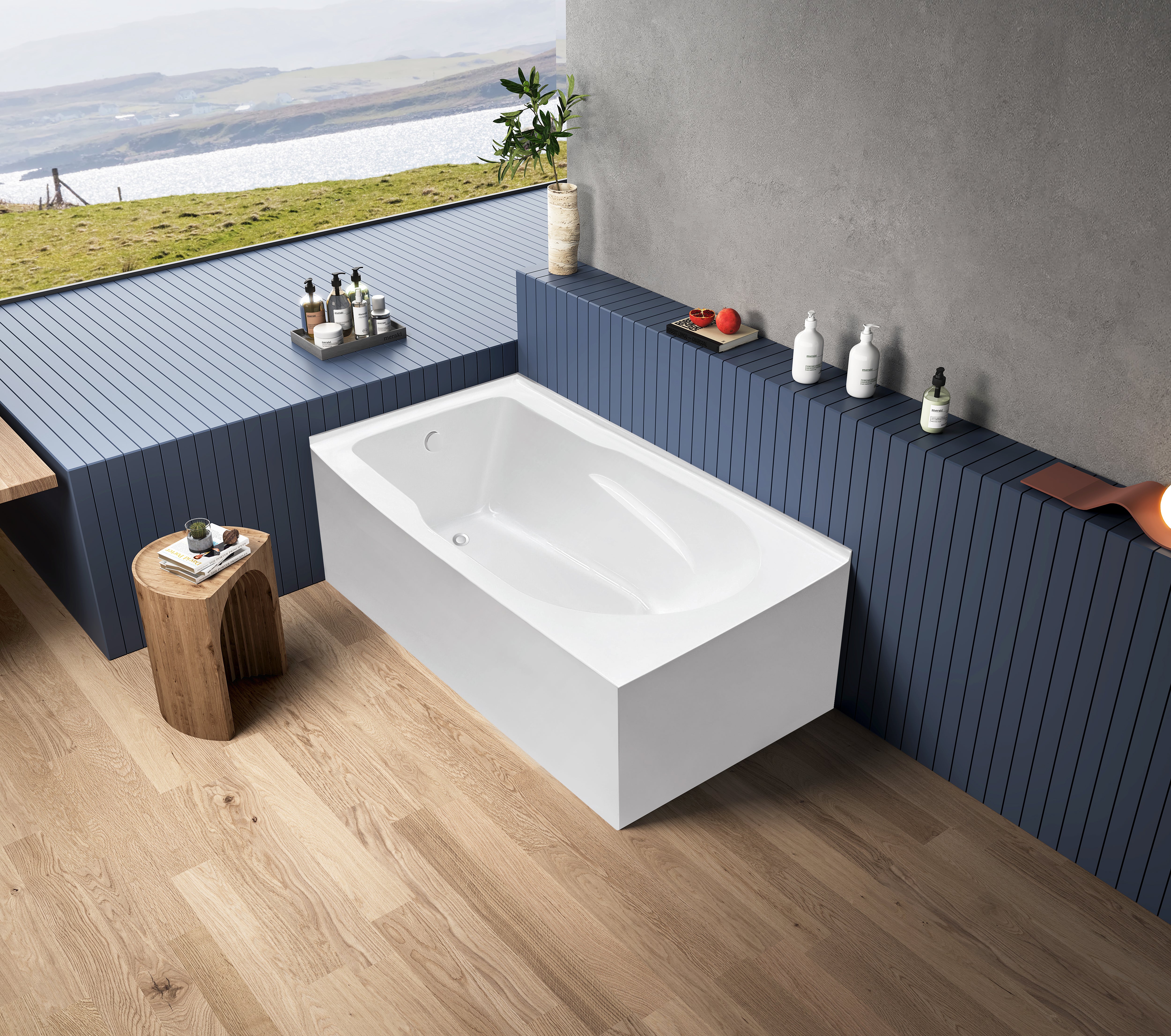 Aqua Eden VTAM6032L21TS 60" Acrylic Rectangular 2-Wall Corner Alcove Tub, Left Hand Drain, Glossy White