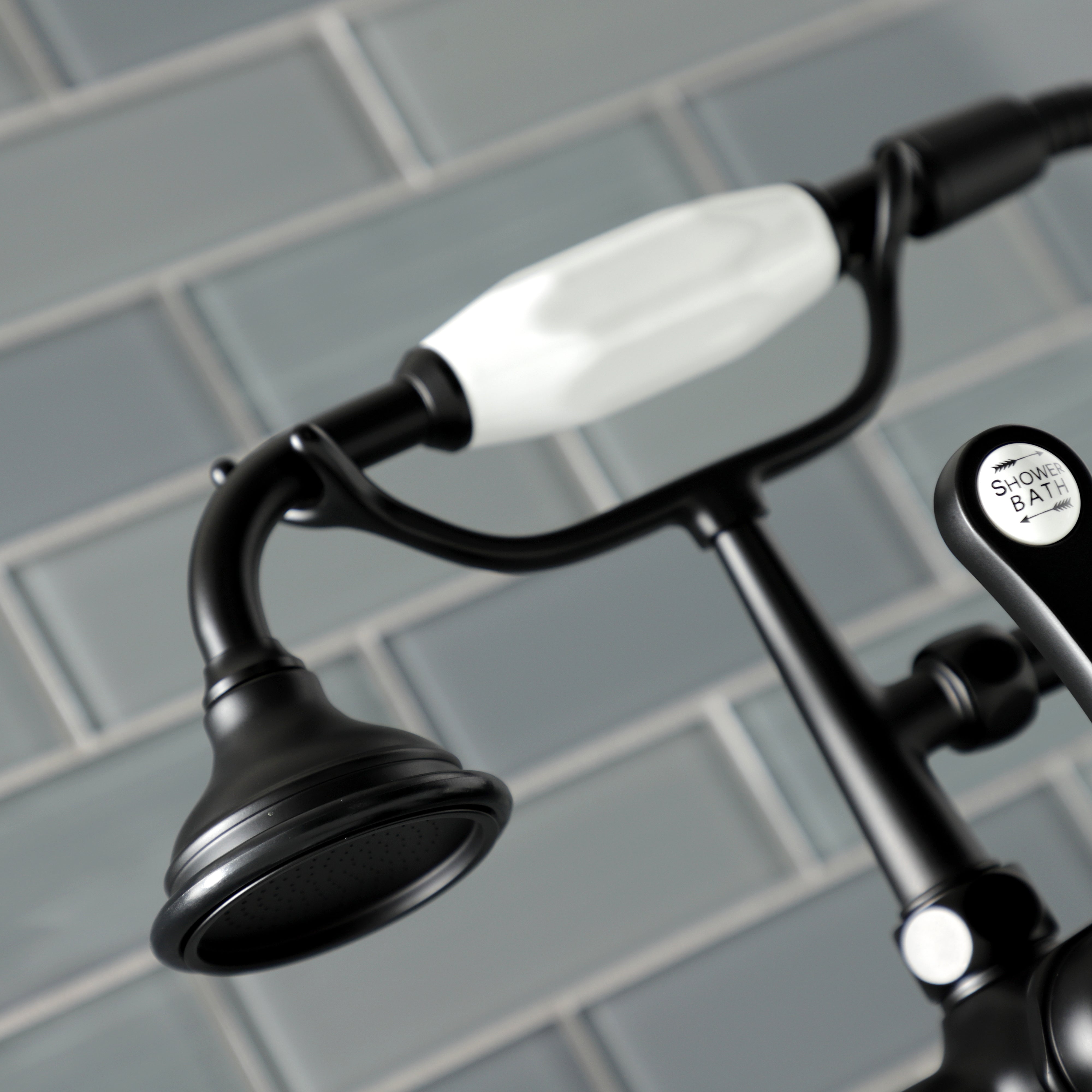 Kingston Brass AE103T0 Aqua Vintage 7" Center Deck-Mount Clawfoot Tub Faucet with Hand Shower, Matte Black