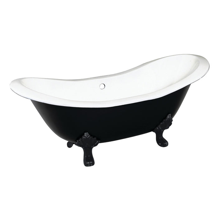 Aqua Eden VBTND7231NC0 72" Cast Iron Oval Double Slipper Clawfoot Tub (No Faucet Drillings), White/Matte Black