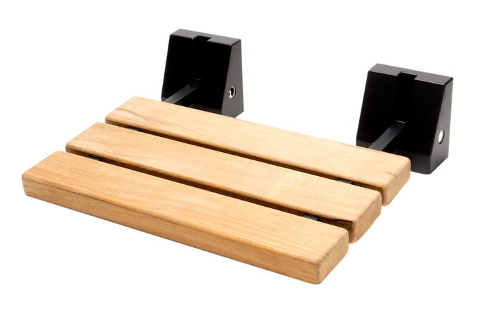 ALFI ABS16S-BM Black Matte 16" Wide Foldable Teak Shower Seat with Square Hardware