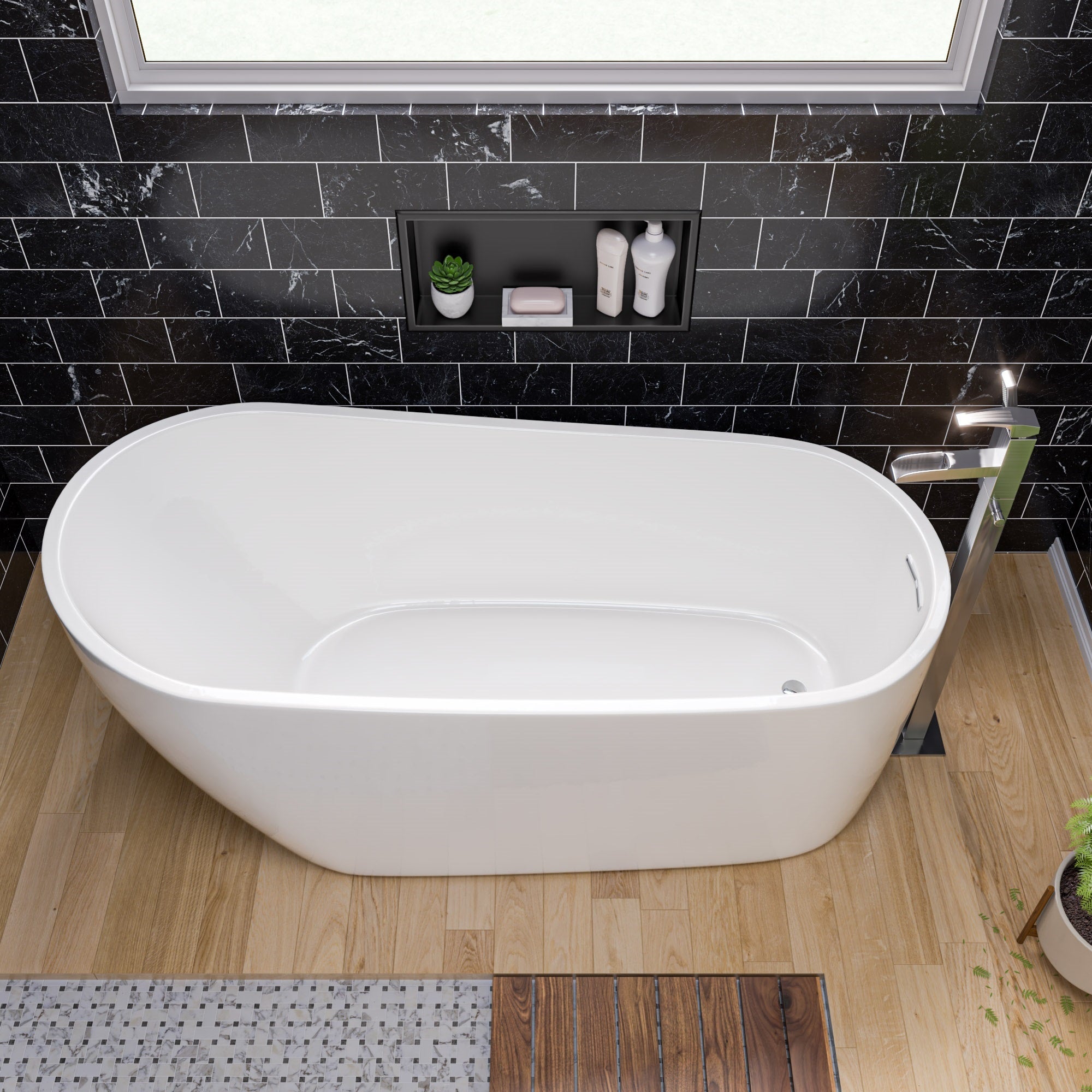 ALFI AB8826 68 inch White Oval Acrylic Free Standing Soaking Bathtub