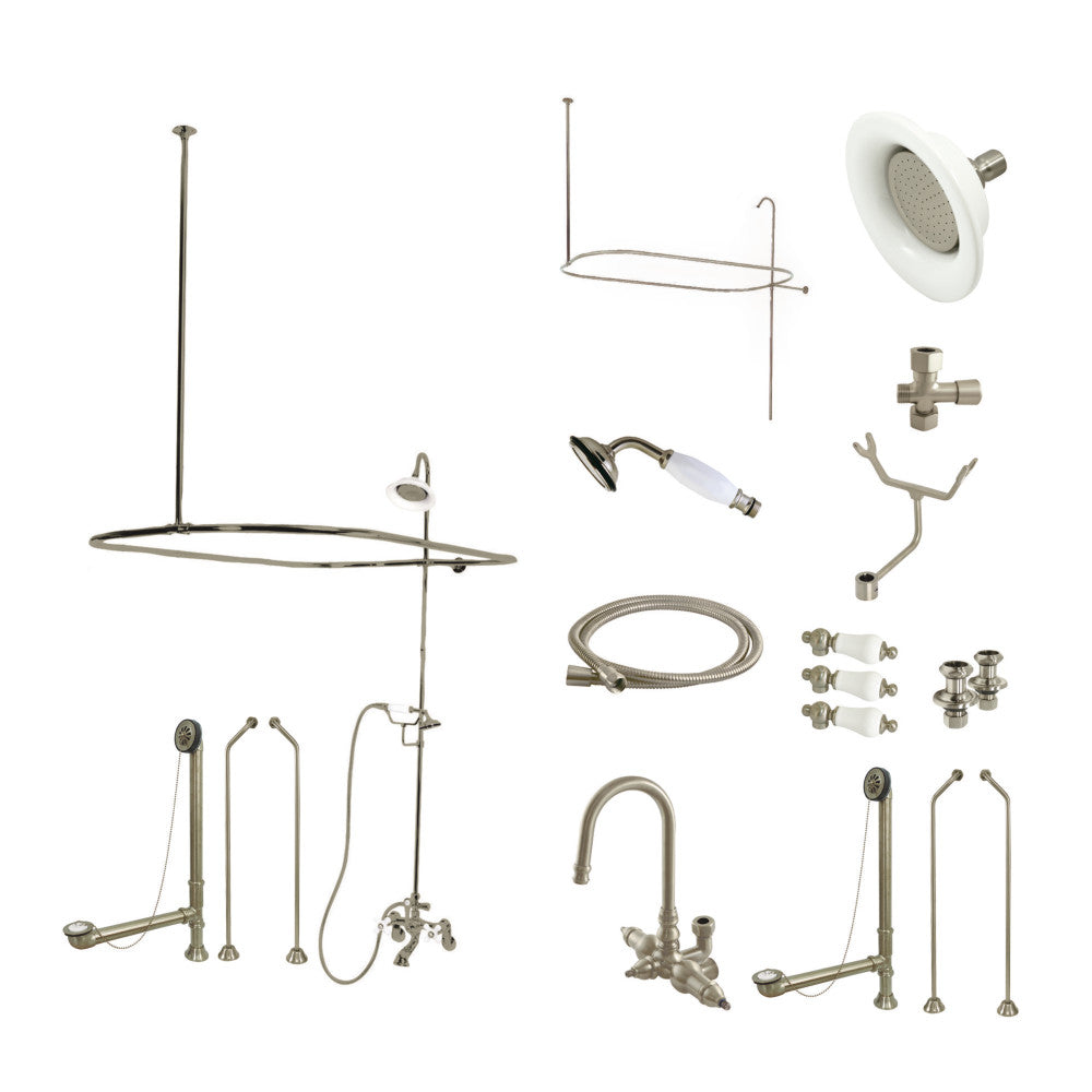 Kingston Brass CCK2188PL Vintage Tub Wall Mount High-Arc Gooseneck Clawfoot Tub Faucet Package with Supply Enclosure and Hand Shower, Brushed Nickel