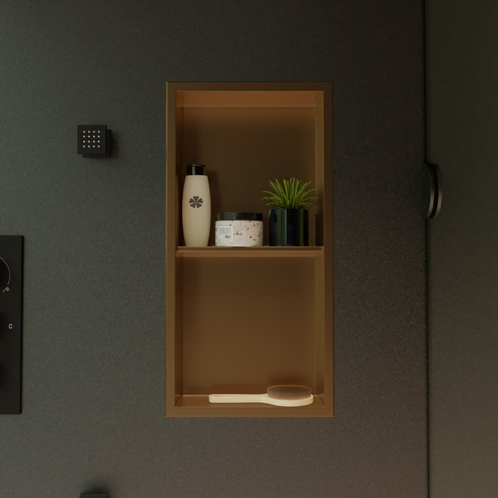 ALFI ABNP1224-BG 12" x 24" Brushed Gold PVD Stainless Steel Vertical Double Shelf Shower Niche