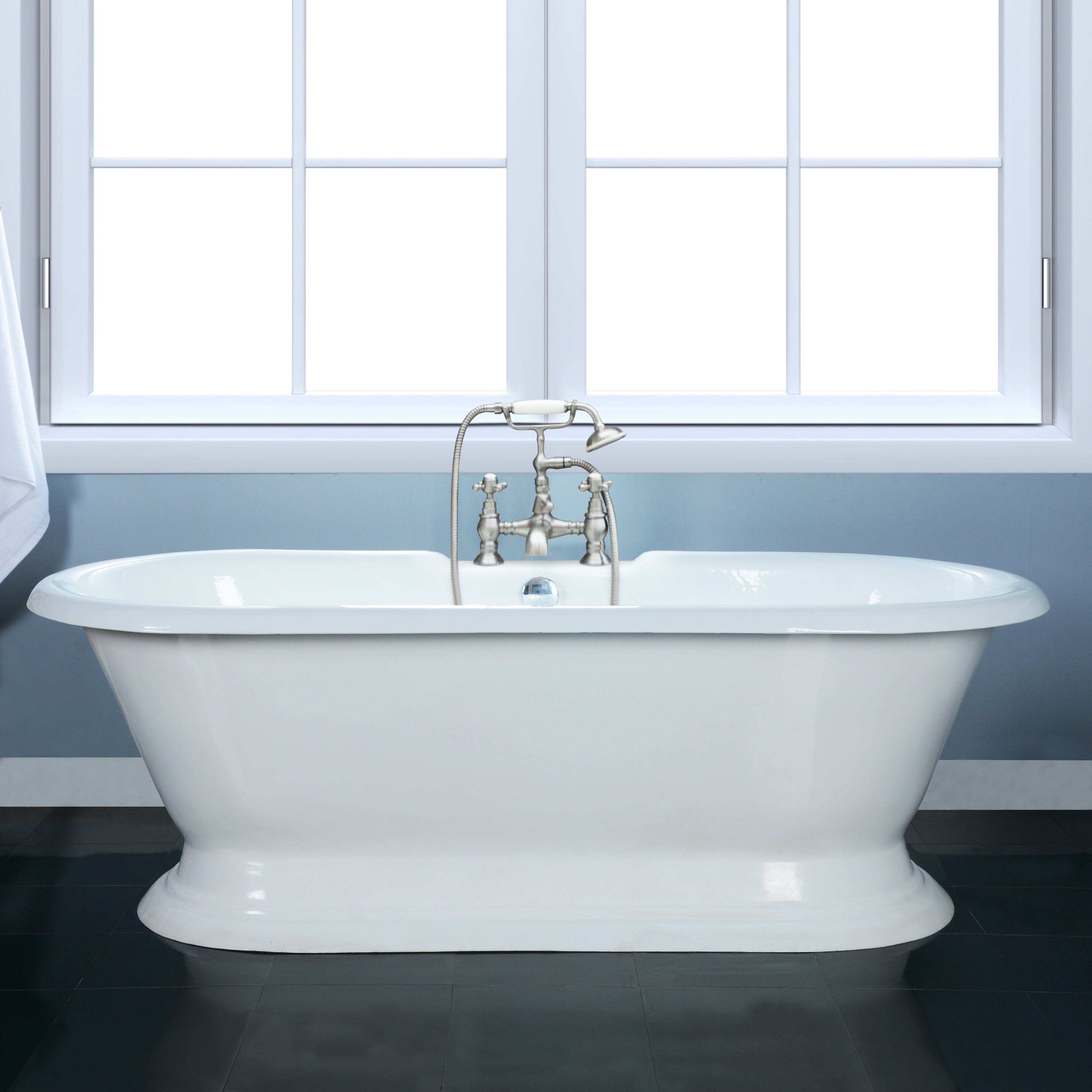Aqua Eden VCT7D723224 72" Cast Iron Oval Double Ended Pedestal Tub (7" Faucet Drillings), White