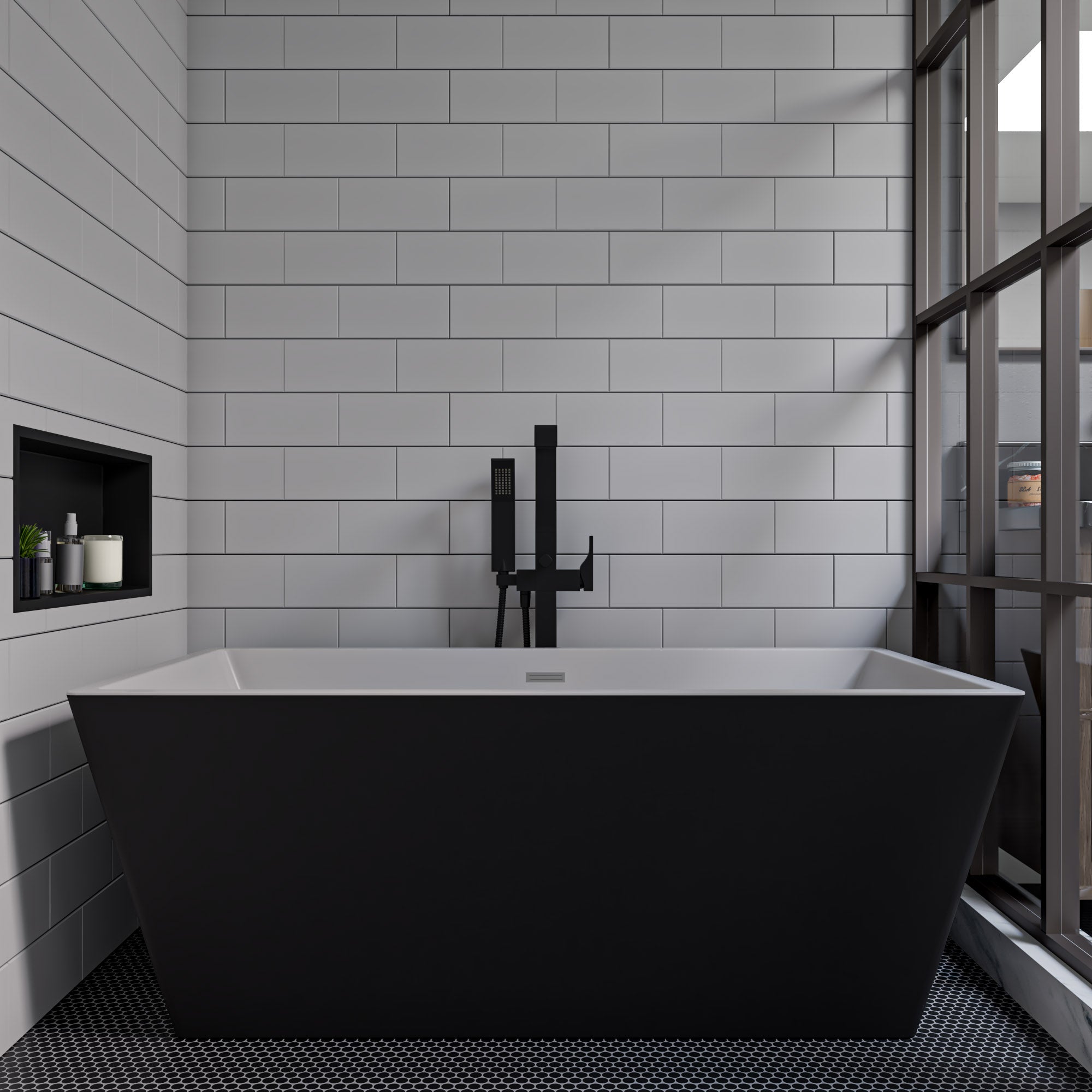ALFI AB8834 59 inch Black & White Rectangular Acrylic Free Standing Soaking Bathtub