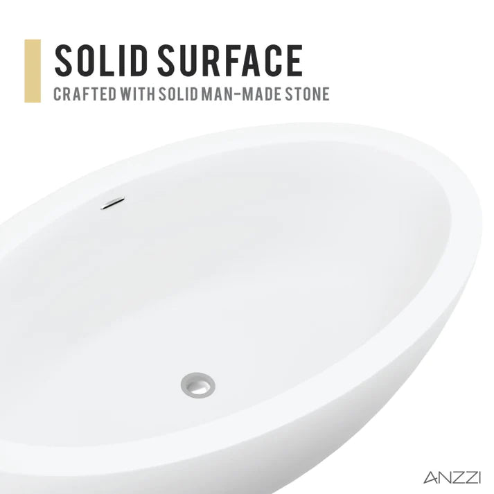 ANZZI Lusso 6.3 ft. Solid Surface Center Drain Freestanding Bathtub in Matte White - Bathroom Design Center