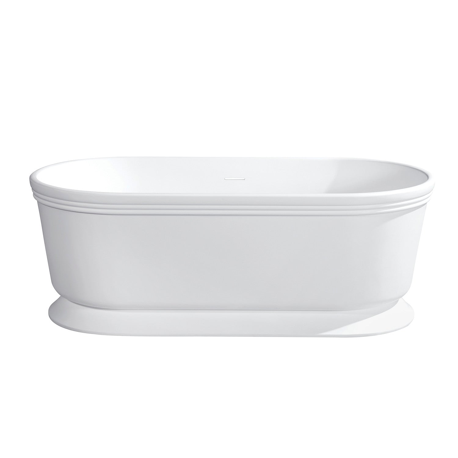 Aqua Eden VRTDE593023 59" Solid Surface Oval Double Ended Pedestal Tub with Drain (No Faucet Drillings), Glossy White/Matte White