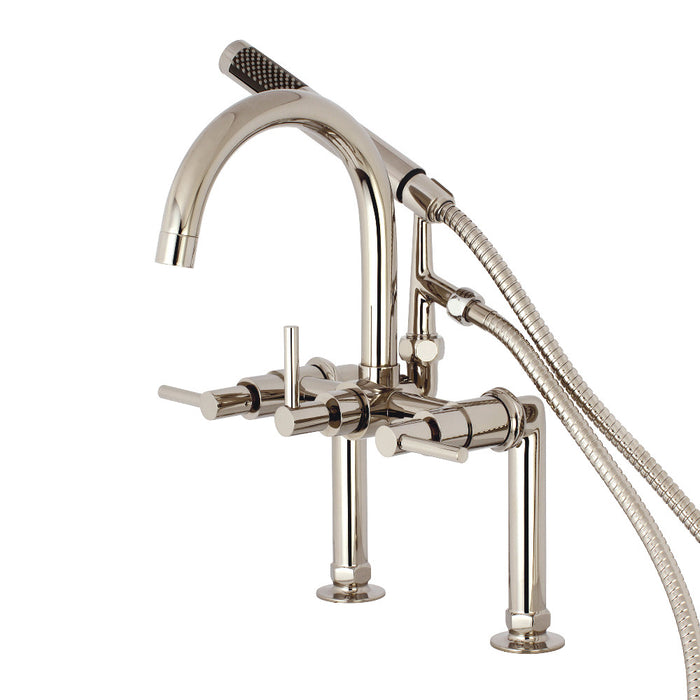 Aqua Vintage AE8106DL Concord 7" Center Deck-Mount Clawfoot Tub Faucet with Hand Shower, Polished Nickel