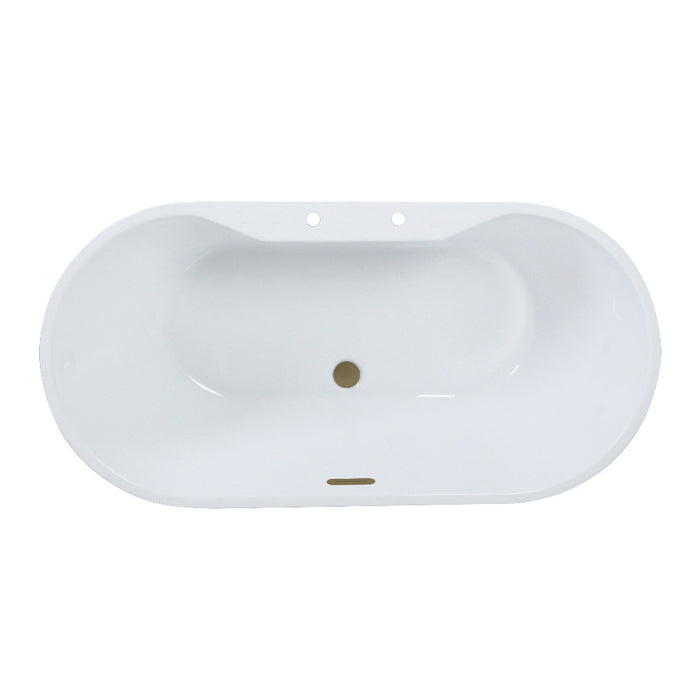 Kingston Brass VT7DE593023C423 59" Acrylic Oval Double Ended Freestanding Tub with Drain, Glossy White/Antique Brass