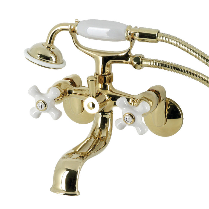 Kingston Brass KS226PXPB Kingston Wall Mount Clawfoot Tub Faucet with Hand Shower, Polished Brass