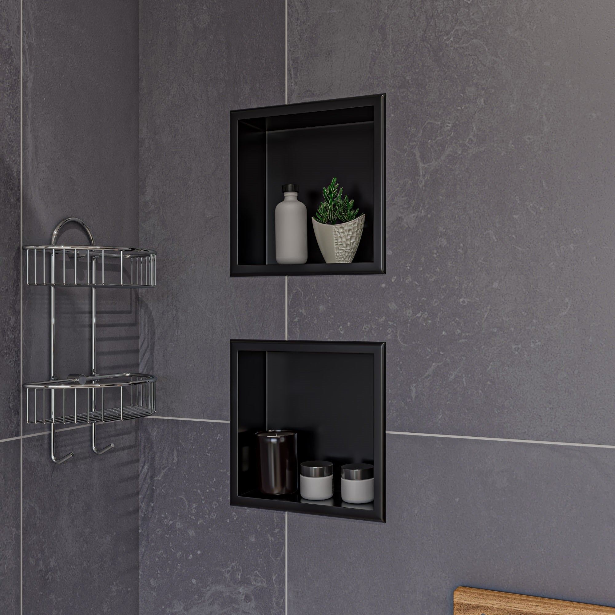ALFI AB9534 Polished Chrome Wall Mounted Double Basket Shower Shelf Bathroom Accessory