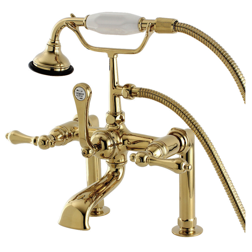 Kingston Brass AE103T2 Aqua Vintage 7" Center Deck-Mount Clawfoot Tub Faucet with Hand Shower, Polished Brass