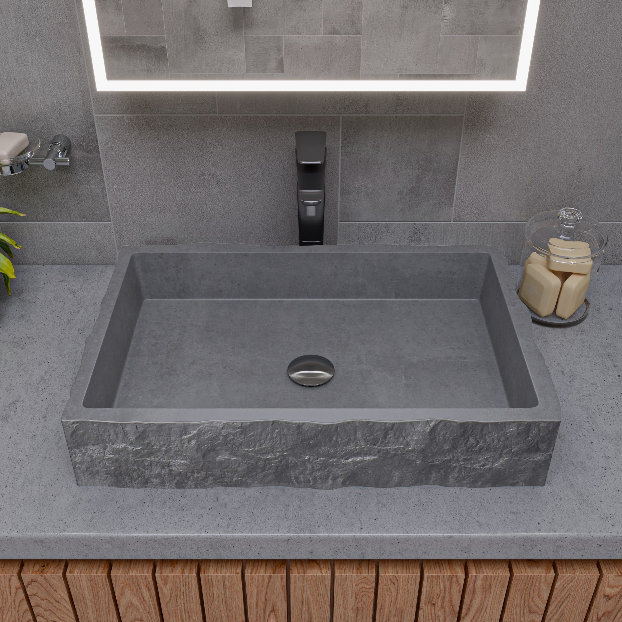 ALFI ABCO24R 24" Solid Concrete Chiseled Style Rectangular Above Mount Vessel Sink