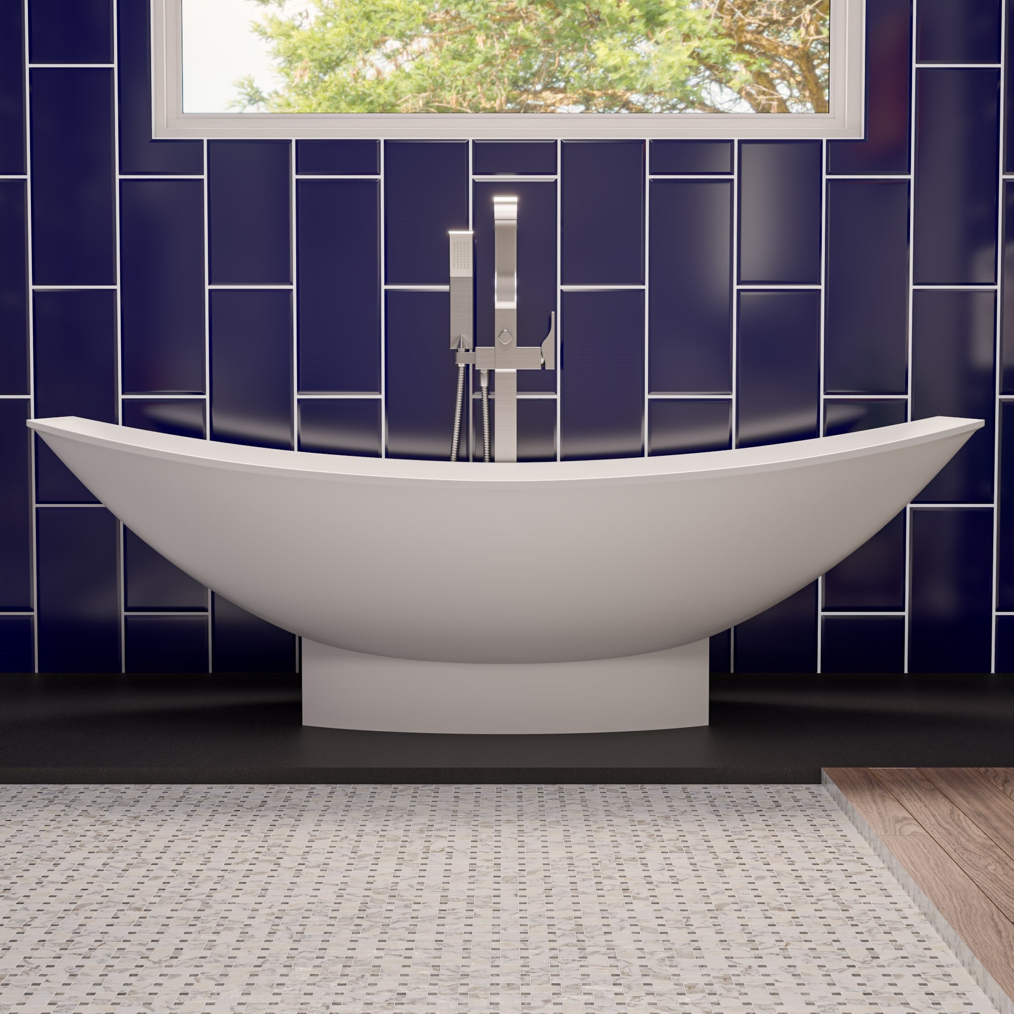 ALFI AB9991 White Matte 71" Solid Surface Resin Free Standing Hammock Style Bathtub