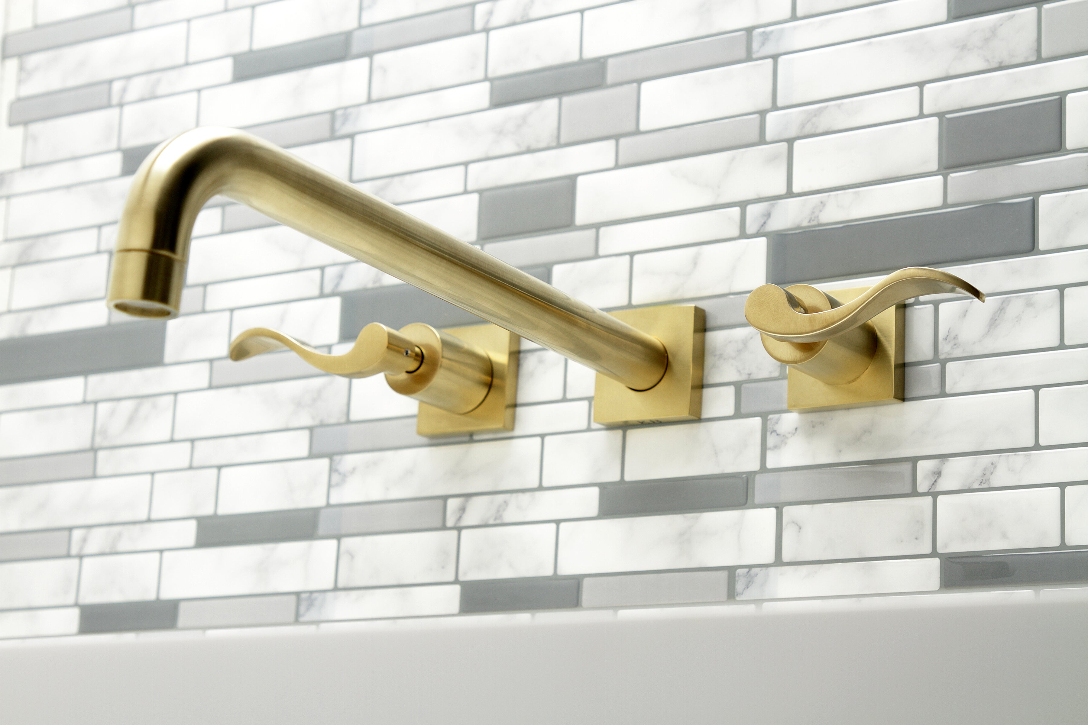 Kingston Brass KS6047DFL NuWave Two-Handle Wall Mount Roman Tub Faucet, Brushed Brass