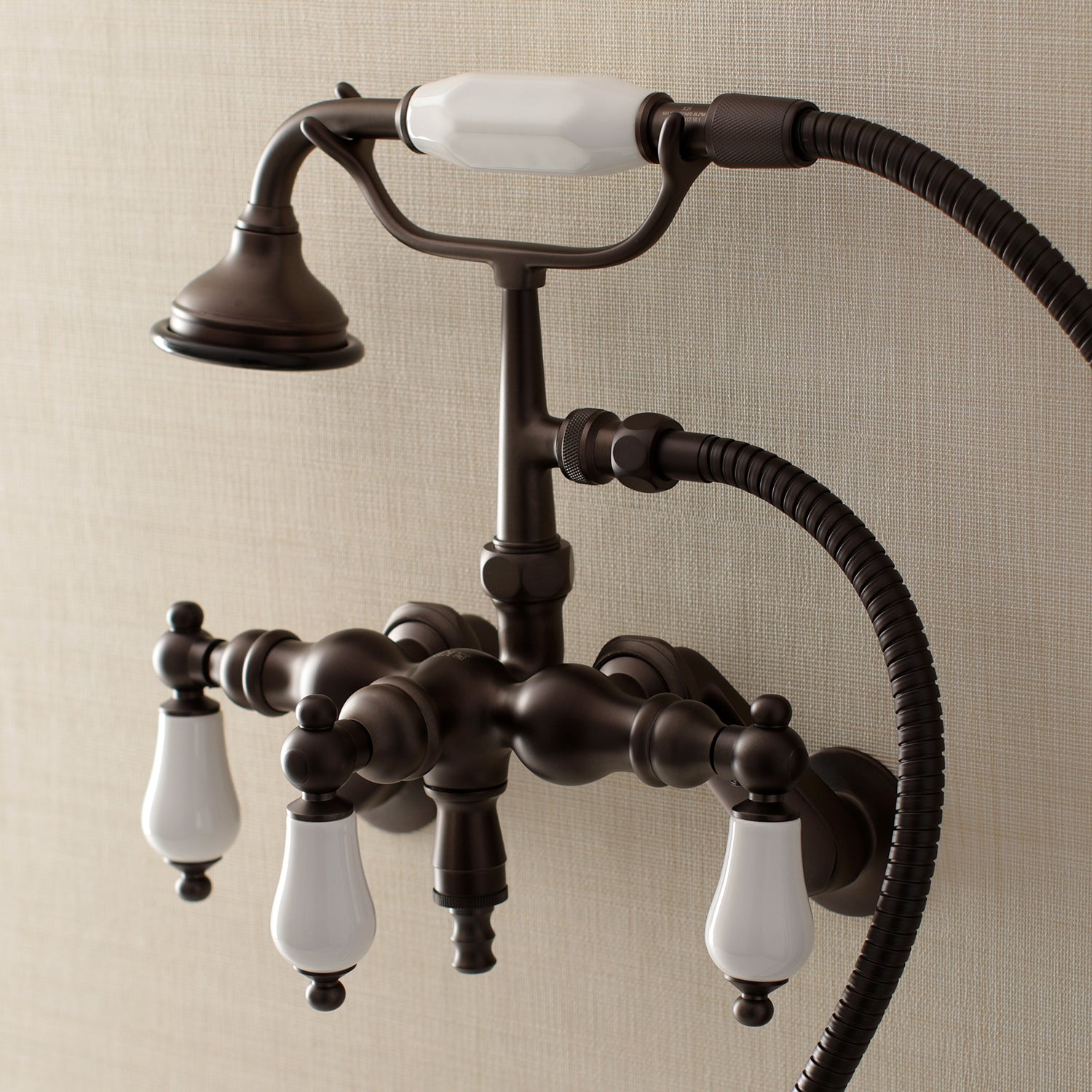 Kingston Brass AE421T5 Aqua Vintage 3-3/8 Inch Adjustable Wall Mount Clawfoot Tub Faucet with Hand Shower, Oil Rubbed Bronze