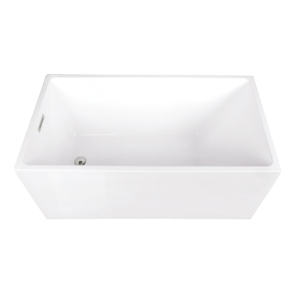 Kingston Brass VTSQ512823C416 51" Acrylic Rectangular Double Ended Freestanding Tub with Drain, Glossy White/Polished Nickel