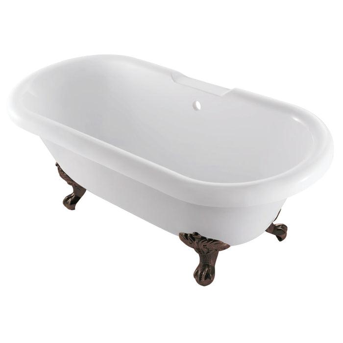 Aqua Eden VTDS672924JNH5 67" Acrylic Oval Double Ended Clawfoot Tub (No Faucet Drillings), Glossy White/Oil Rubbed Bronze