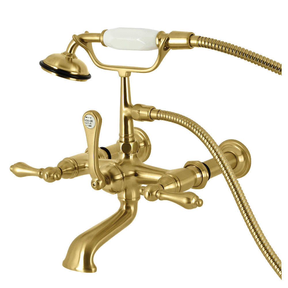 Kingston Brass CC541T7 Vintage 7-Inch Wall Mount Tub Faucet with Hand Shower, Brushed Brass