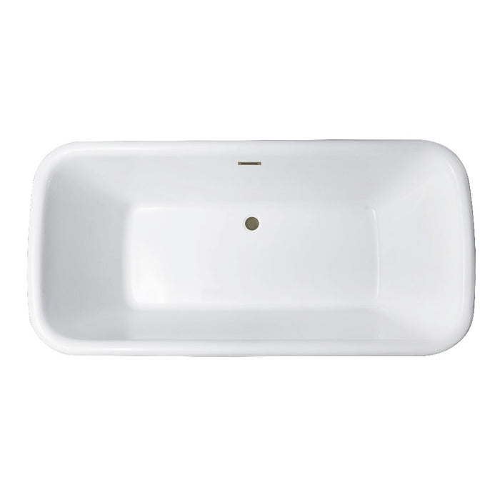 Kingston Brass VTDE713524C413 71" Acrylic Oval Rectangular Double Ended Pedestal Tub with Drain (No Faucet Drillings), Glossy White/Antique Brass