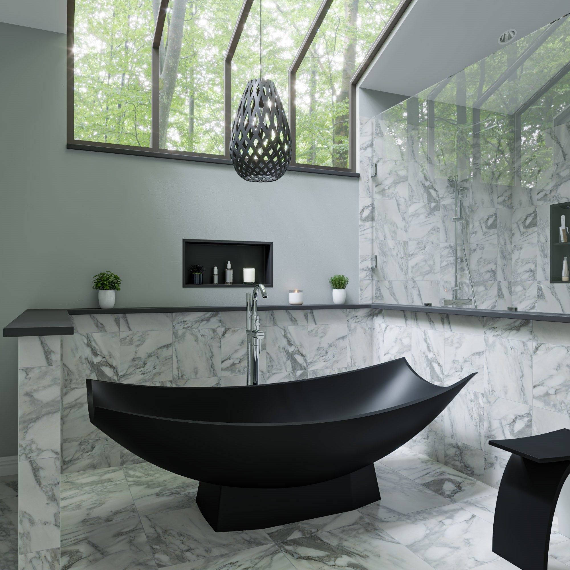 ALFI AB9992BM Black Matte 71" Solid Surface Resin Free Standing Hammock Style Bathtub