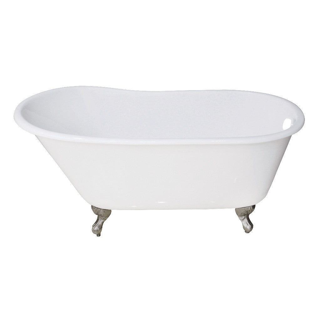 Aqua Eden VCTND5328NT1 53" Cast Iron Oval Single Slipper Clawfoot Tub (No Faucet Drillings), White/Polished Chrome