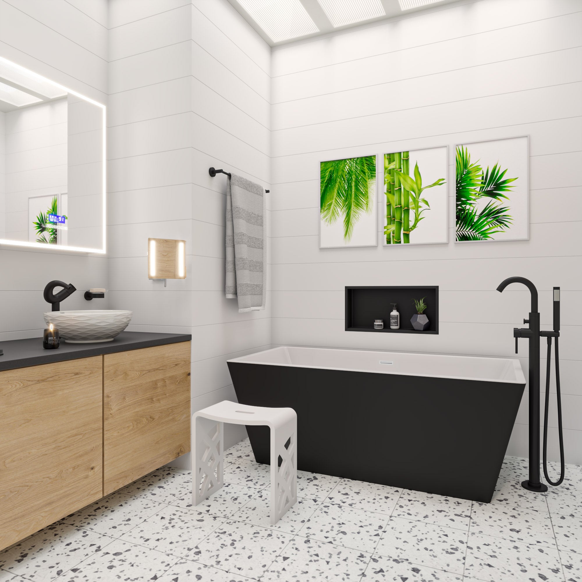 ALFI AB8834 59 inch Black & White Rectangular Acrylic Free Standing Soaking Bathtub