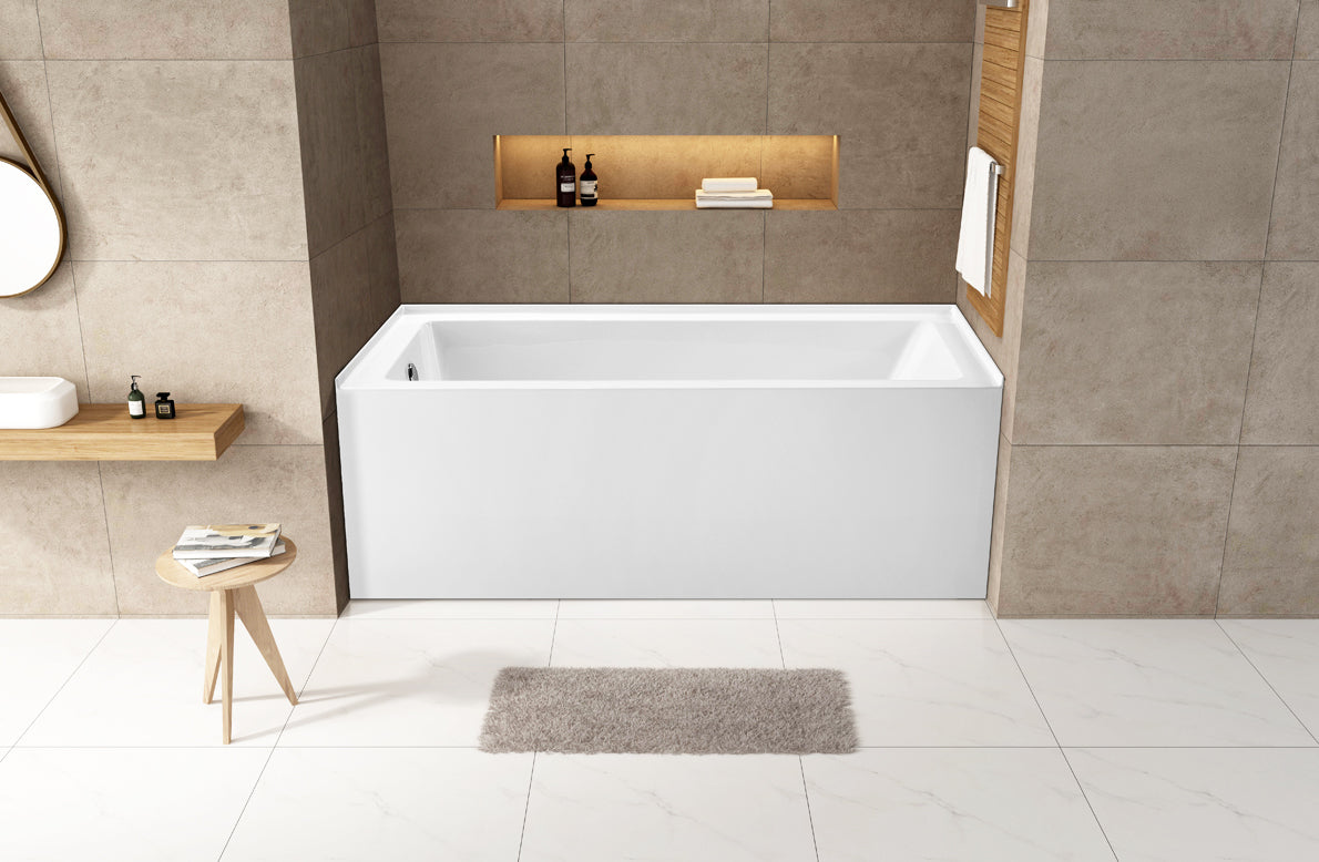 Aqua Eden VTAP6032L22 60" Acrylic Rectangular 3-Wall Alcove Tub, Left Hand Drain Hole, Glossy White