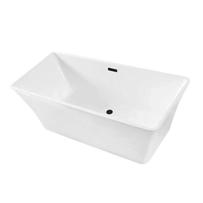 Kingston Brass VTSQ672923C410 67" Acrylic Rectangular Double Ended Freestanding Tub with Drain, Glossy White/Matte Black