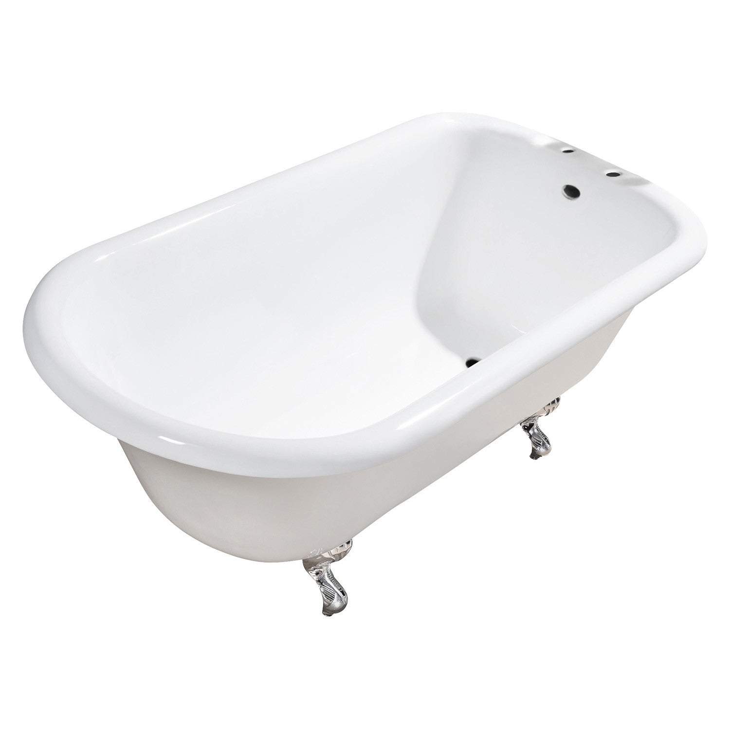 Aqua Eden VCT7D543019W1 54" Cast Iron Classic Flat-Rim Roll Top Clawfoot Tub (7" Faucet Drillings), White/Polished Chrome