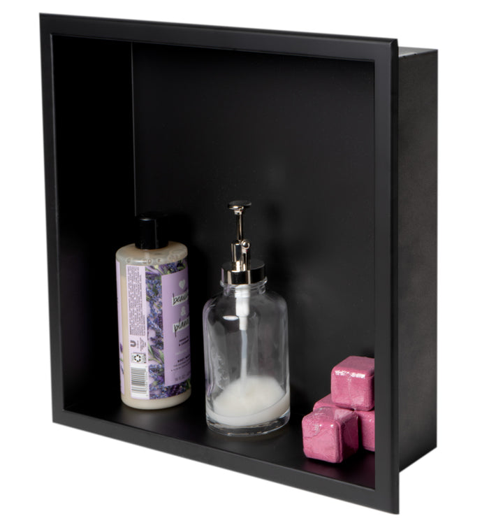 ALFI ABNC1616-BLA 16" x 16" Black Matte Stainless Steel Square Single Shelf Bath Shower Niche