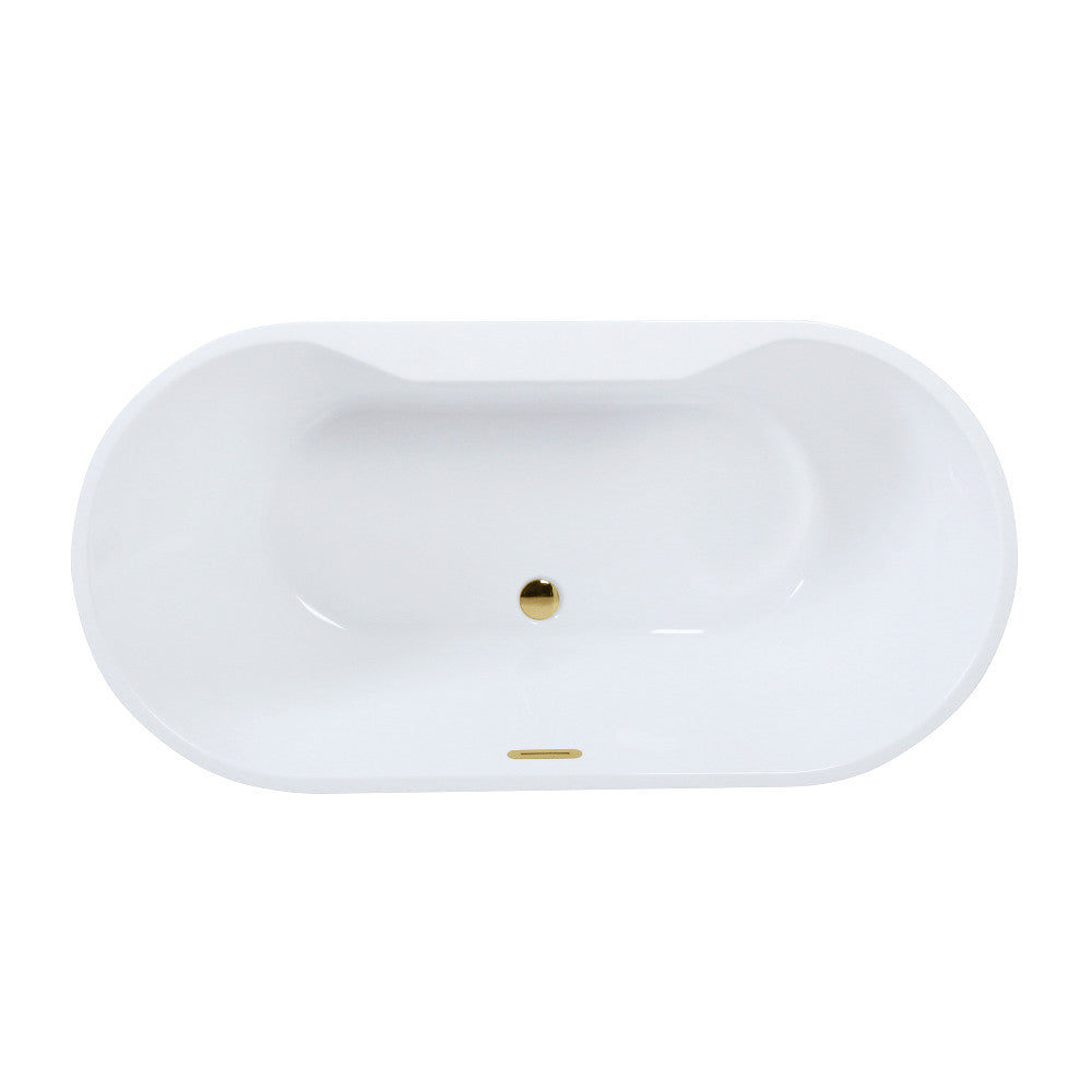 Kingston Brass VTDE593023C422 59" Acrylic Oval Double Ended Freestanding Tub with Drain, Glossy White/Polished Brass