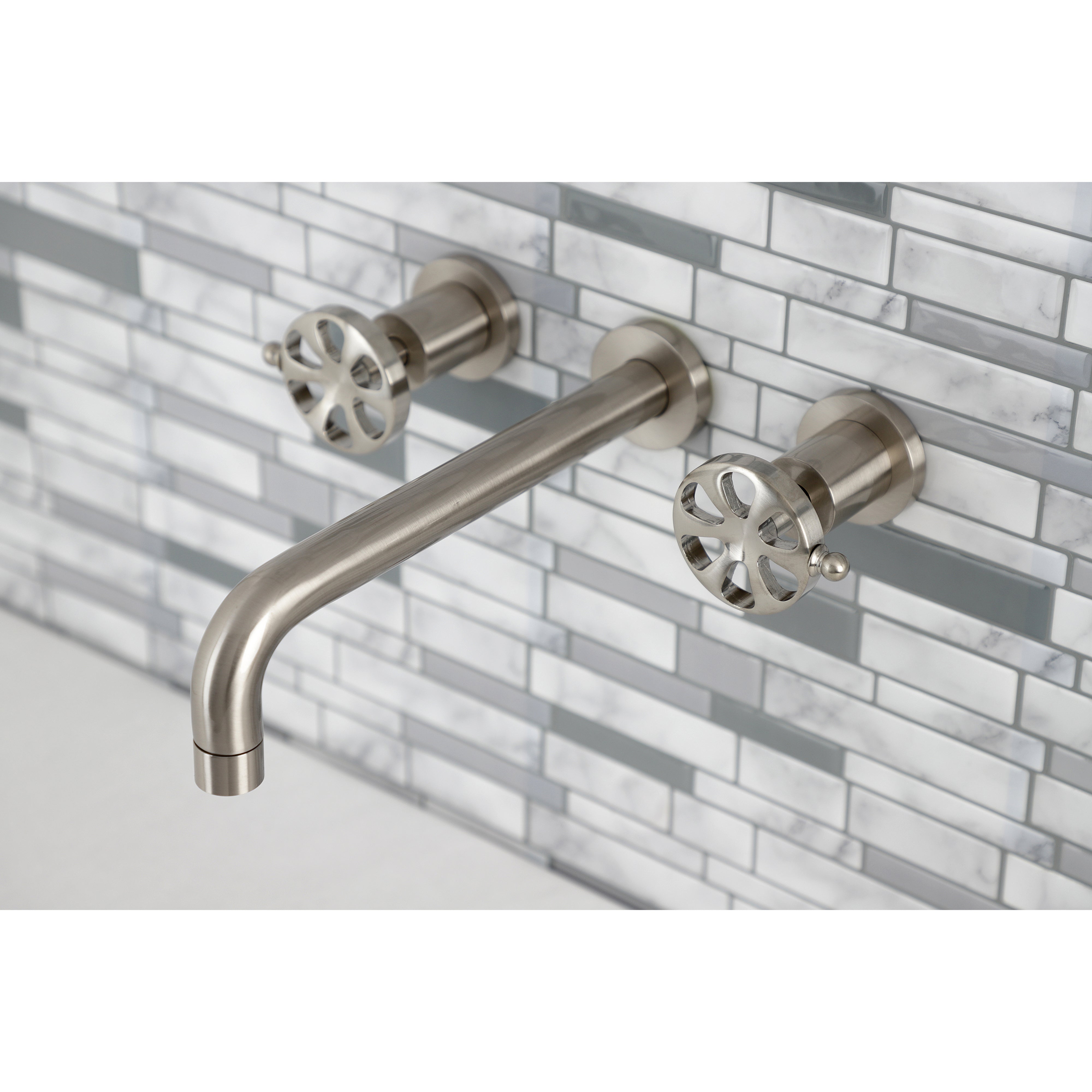 Kingston Brass KS8028RX Belknap Two-Handle Wall Mount Roman Tub Faucet, Brushed Nickel
