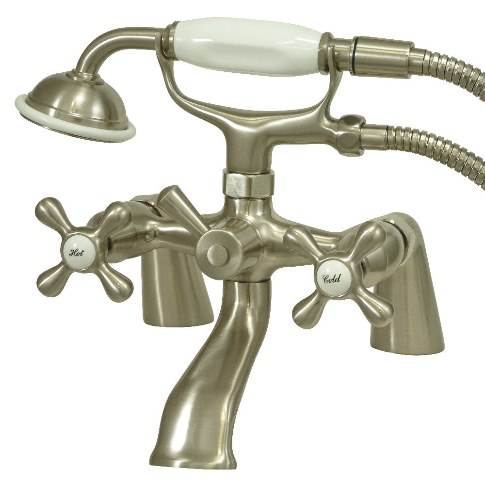Kingston Brass KS267SN Kingston 6" Center Deck-Mount Clawfoot Tub Faucet with Hand Shower, Brushed Nickel