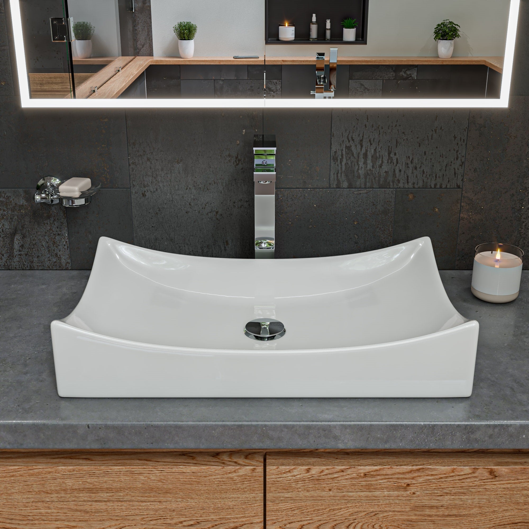 ALFI ABC904 White 26" Fancy Rectangular Above Mount Ceramic Sink