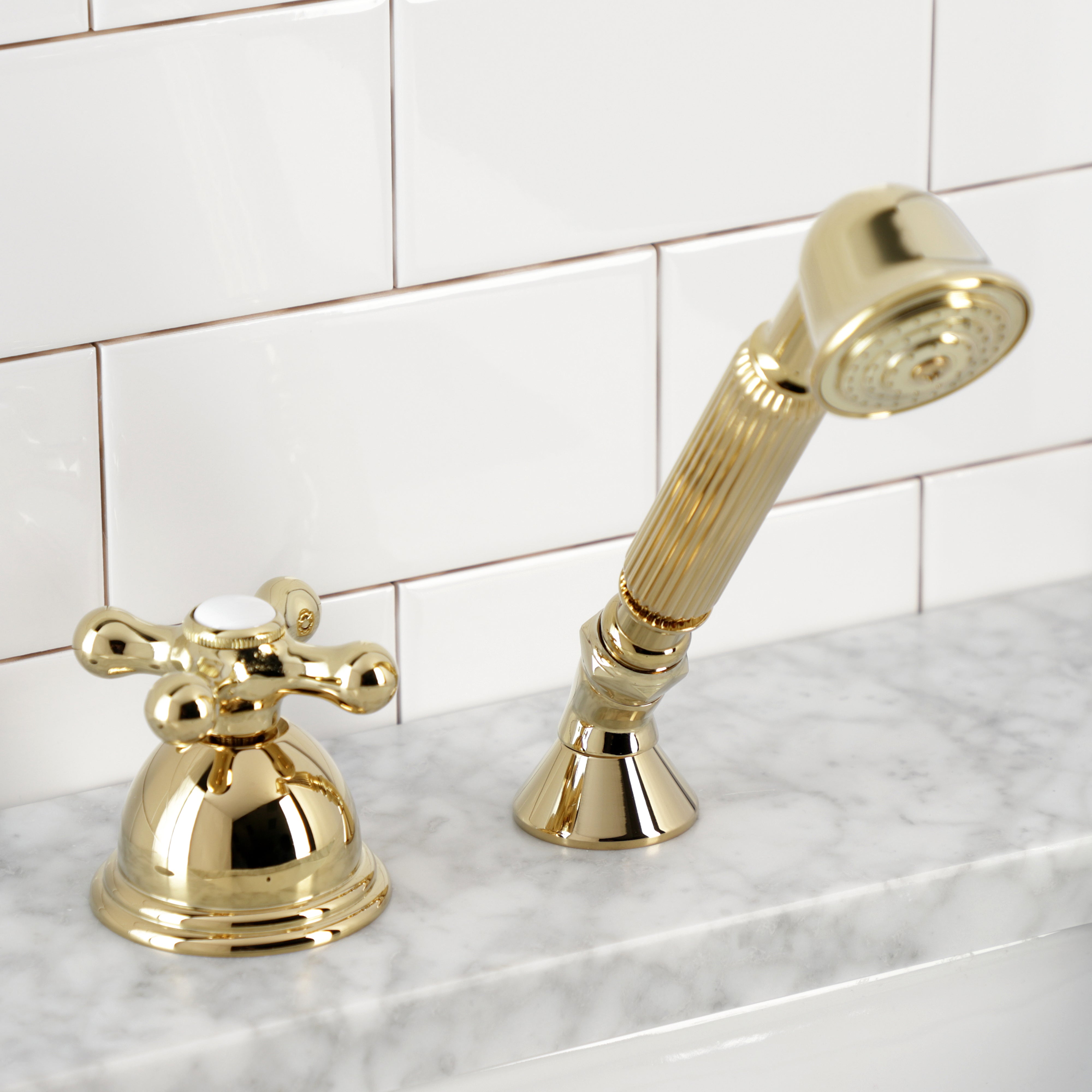 Kingston Brass KSK3352AXTR Deck Mount Hand Shower with Diverter for Roman Tub Faucet, Polished Brass