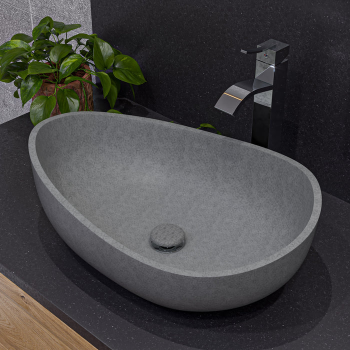 ALFI ABCO23O 23" Solid Concrete Wavy Oval Above Mount Vessel Sink