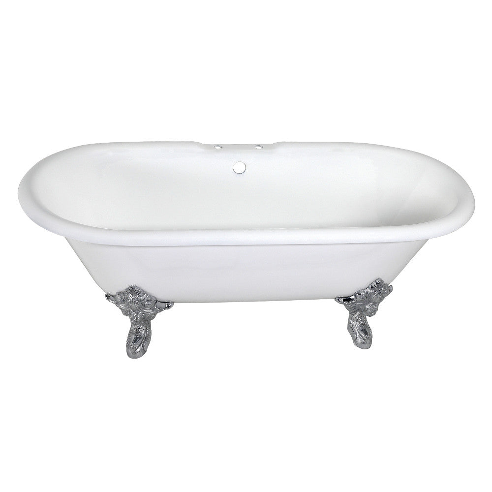 Aqua Eden VCT7DE7232NL1 72" Cast Iron Oval Double Ended Clawfoot Tub (7" Faucet Drillings), White/Polished Chrome