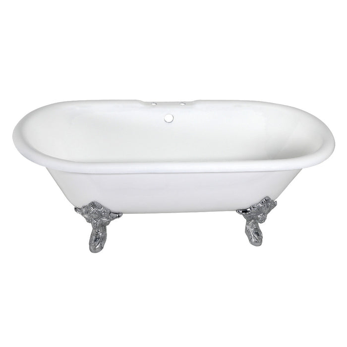 Aqua Eden VCT7DE7232NL1 72" Cast Iron Oval Double Ended Clawfoot Tub (7" Faucet Drillings), White/Polished Chrome