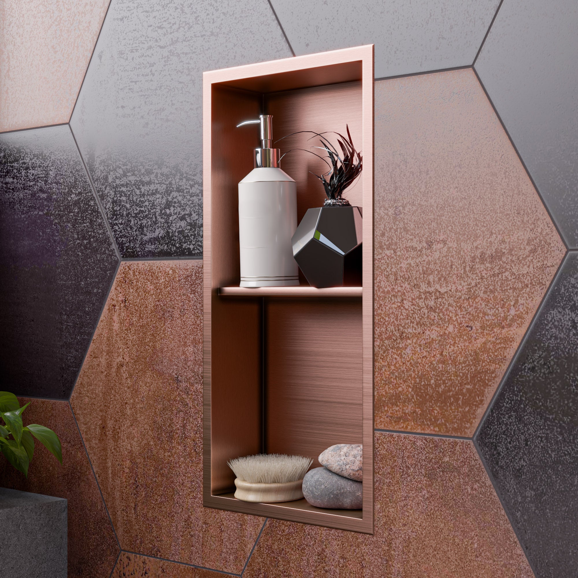 ALFI ABNP1224-BC 12" x 24" Brushed Copper PVD Stainless Steel Vertical Double Shelf Shower Niche