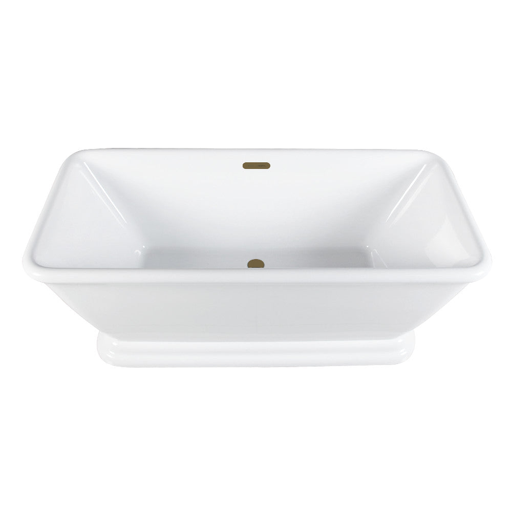 Kingston Brass VTSQ663124C423 66" Acrylic Oval Rectangular Double Ended Pedestal Tub with Drain (No Faucet Drillings), Glossy White/Antique Brass
