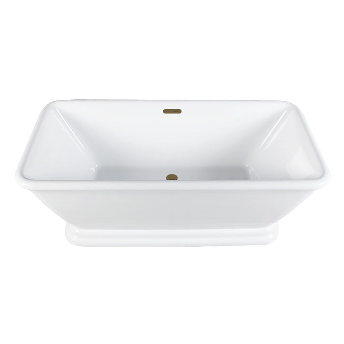 Kingston Brass VTSQ663124C423 66" Acrylic Oval Rectangular Double Ended Pedestal Tub with Drain (No Faucet Drillings), Glossy White/Antique Brass